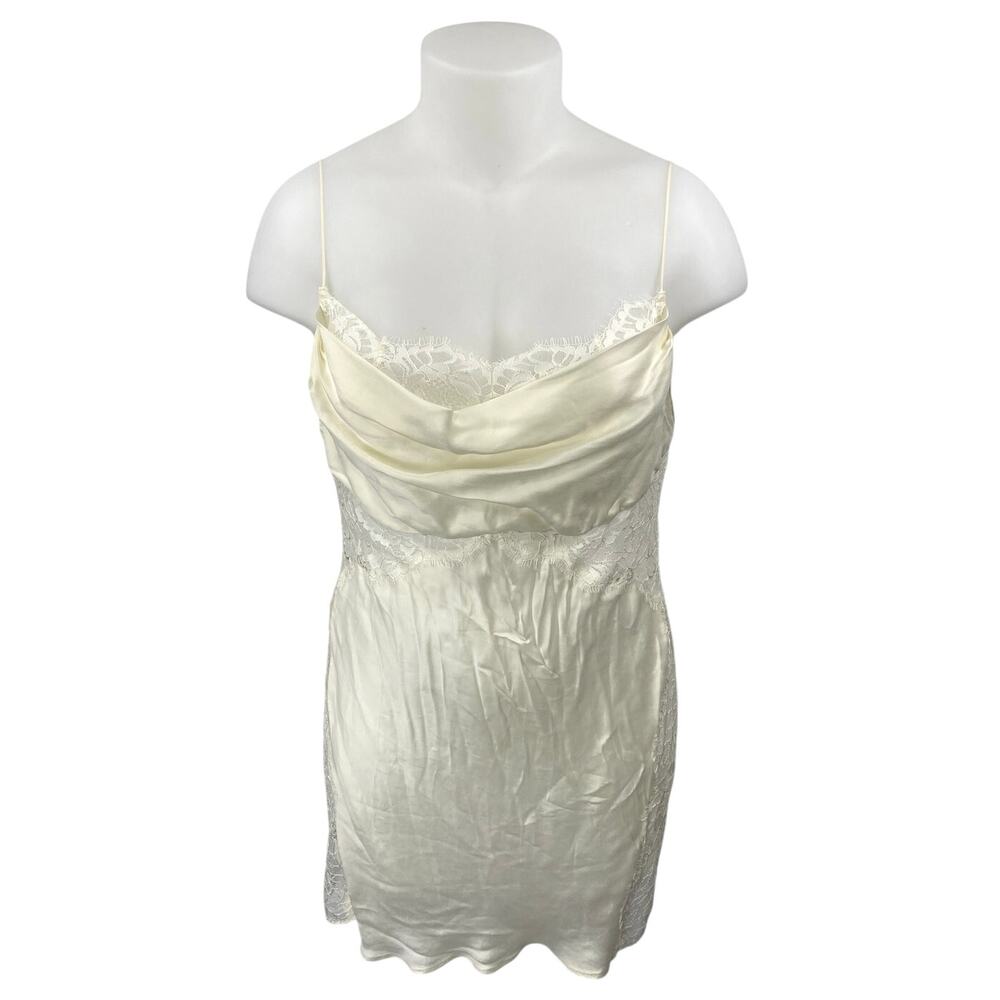 For Love & Lemons Cream Silk Satin Sleeveless Lace Cowl Cami Tank Mini Dress XL